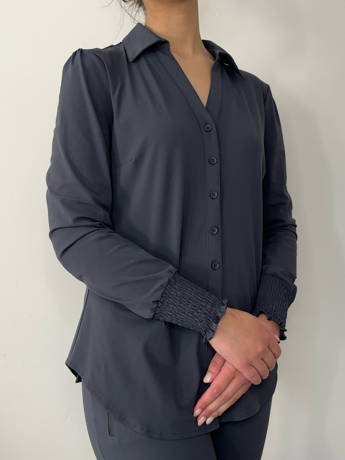 Daelin Elize Travelstof Blouse grijs front