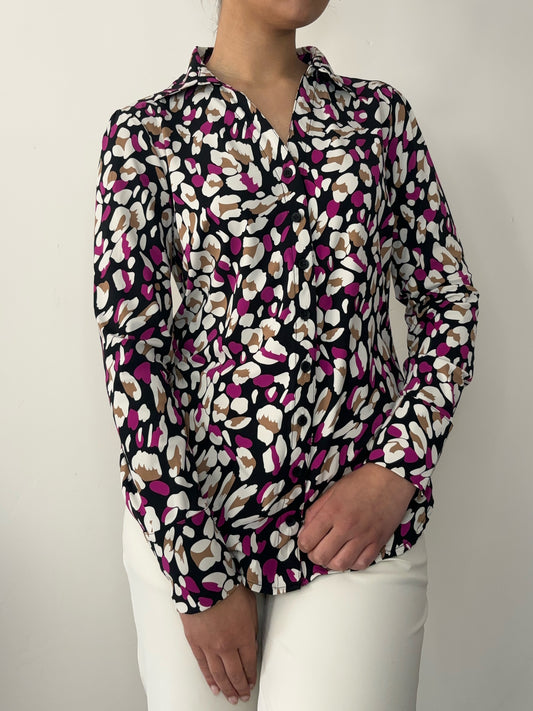 Daelin Greta Travelstof Blouse Panter/Leopard print Front